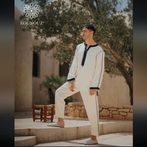 Kounouz XL Long Sleeve Black And White Blouse Designed/Handmade In Morocco